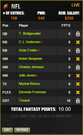 draftkings sunday night lineup