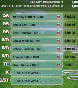 DraftDay Lineup Sample